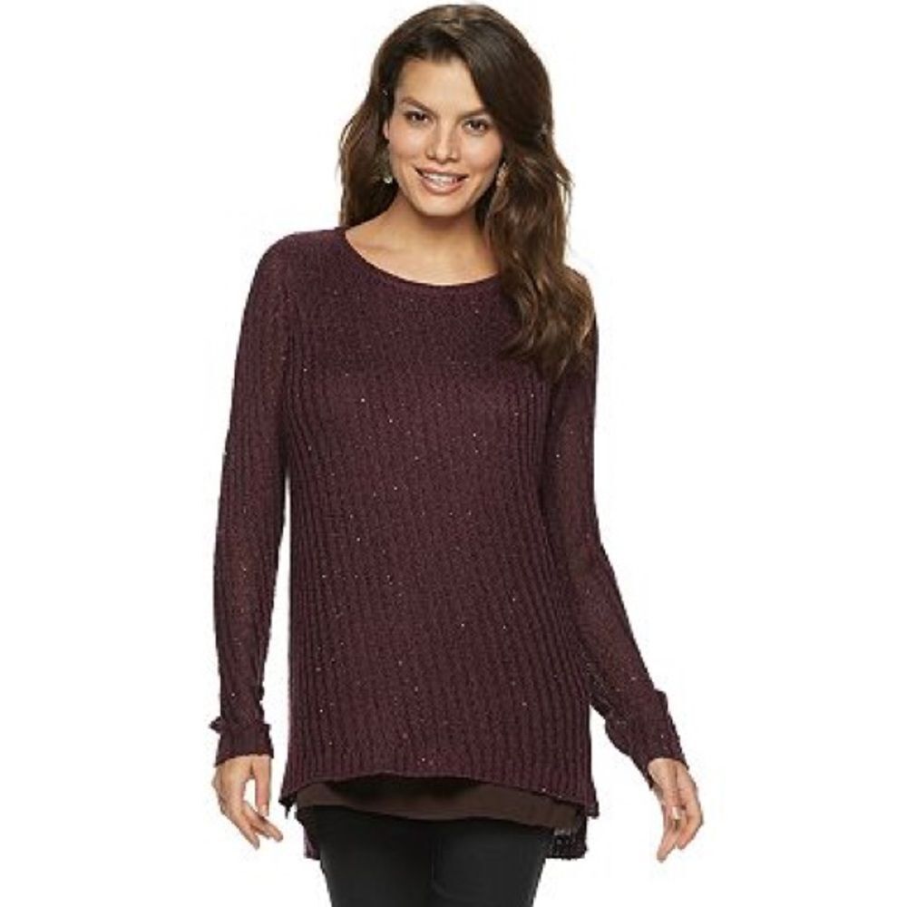 Apt 9 Long Sleeve Sequin Tunic Knitted Sweater Sz XS Glamorous Trendy #D0918